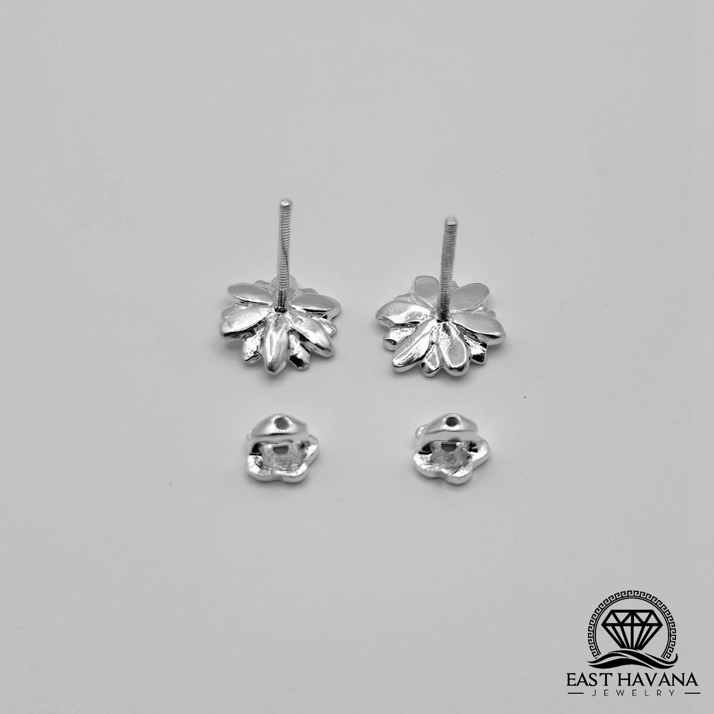 EARRINGS - Flower Pair [left & right] with Flower screw-on backs .950 Silver