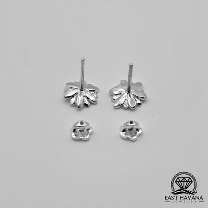 EARRINGS - Flower Pair [left & right] with Flower screw-on backs .950 Silver