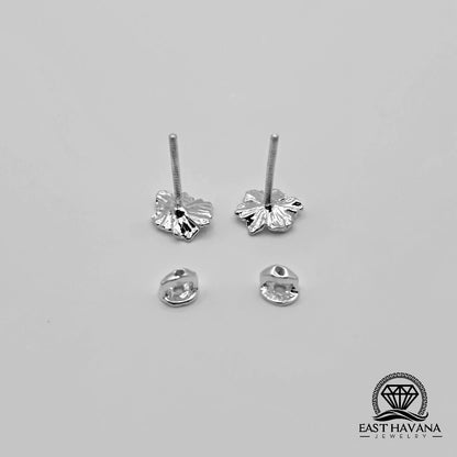 EARRINGS - Hibiscus Flower Pair [left & right] with screw-on backs .950 Silver
