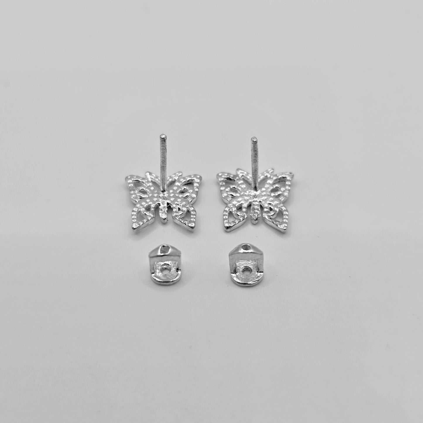 EARRINGS - Butterfly Pair [left & right] with screw-on backs .950 Silver