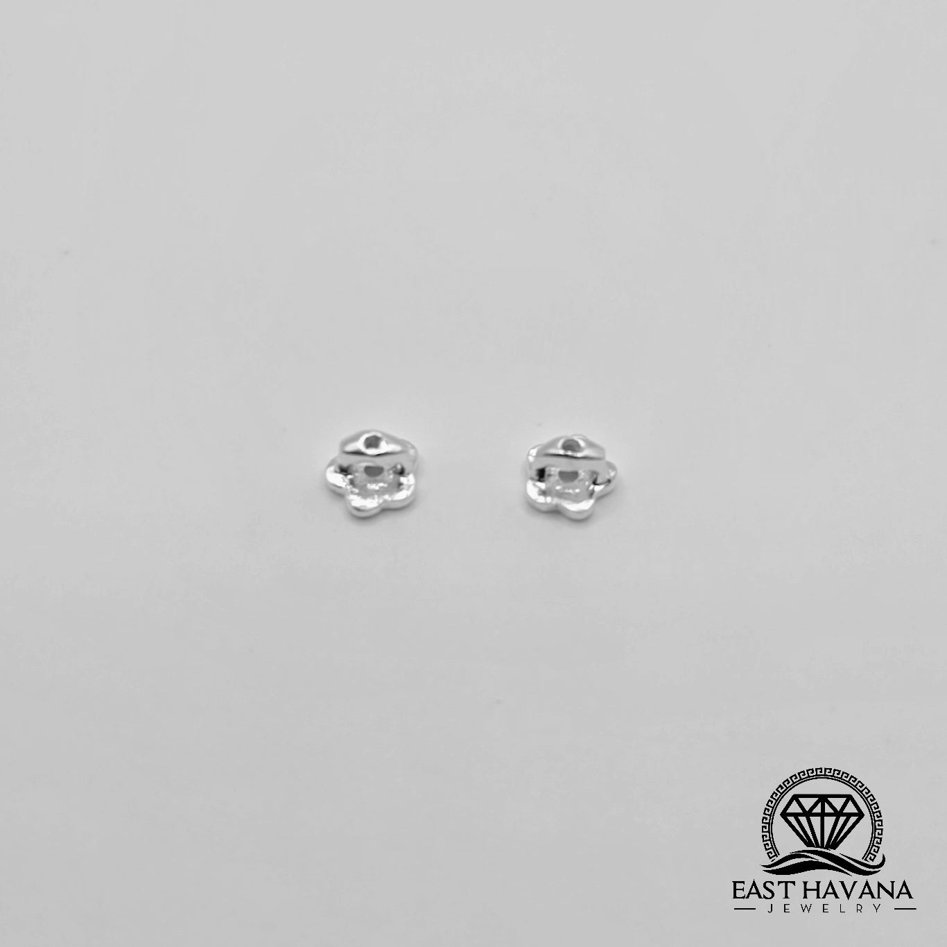 EARRINGS - Flower & Double Leaf Pair [left and right] with Flower screw-on backs .950 Silver
