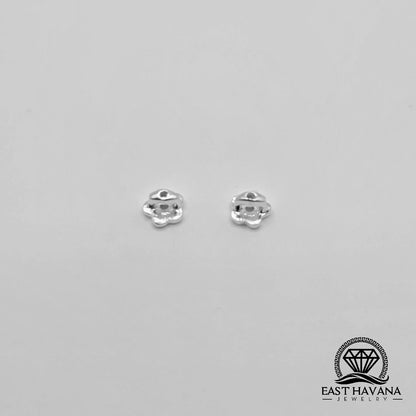 EARRINGS - Flower & Double Leaf Pair [left and right] with Flower screw-on backs .950 Silver