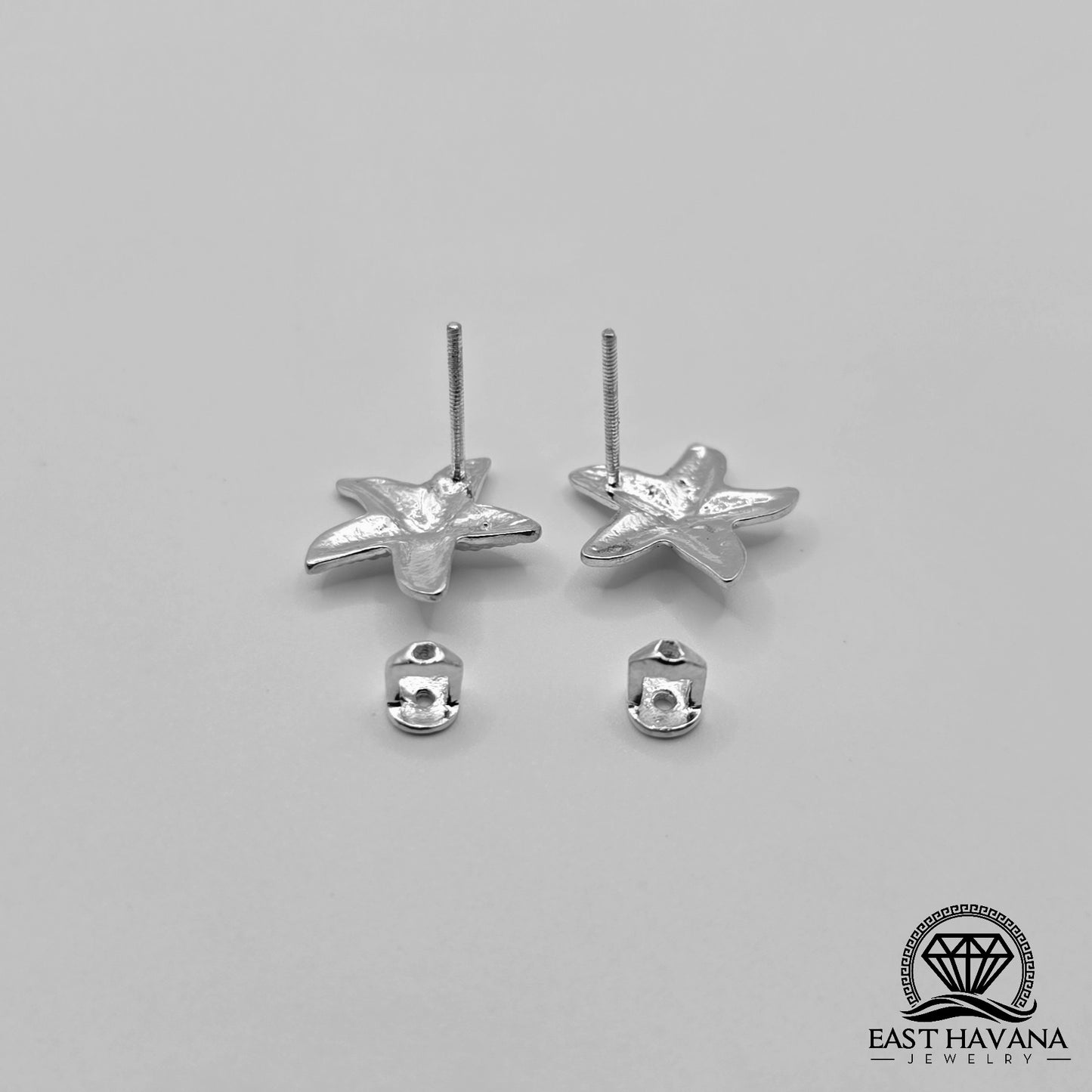 EARRINGS - Starfish Pair [left & right] with screw-on backs .950 Silver