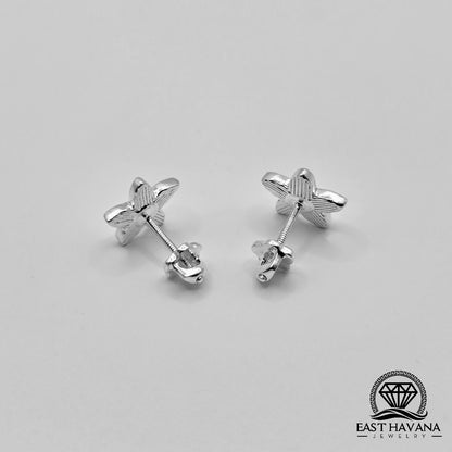 EARRINGS - Flower Pair [left & right] with Flower screw-on backs .950 Silver