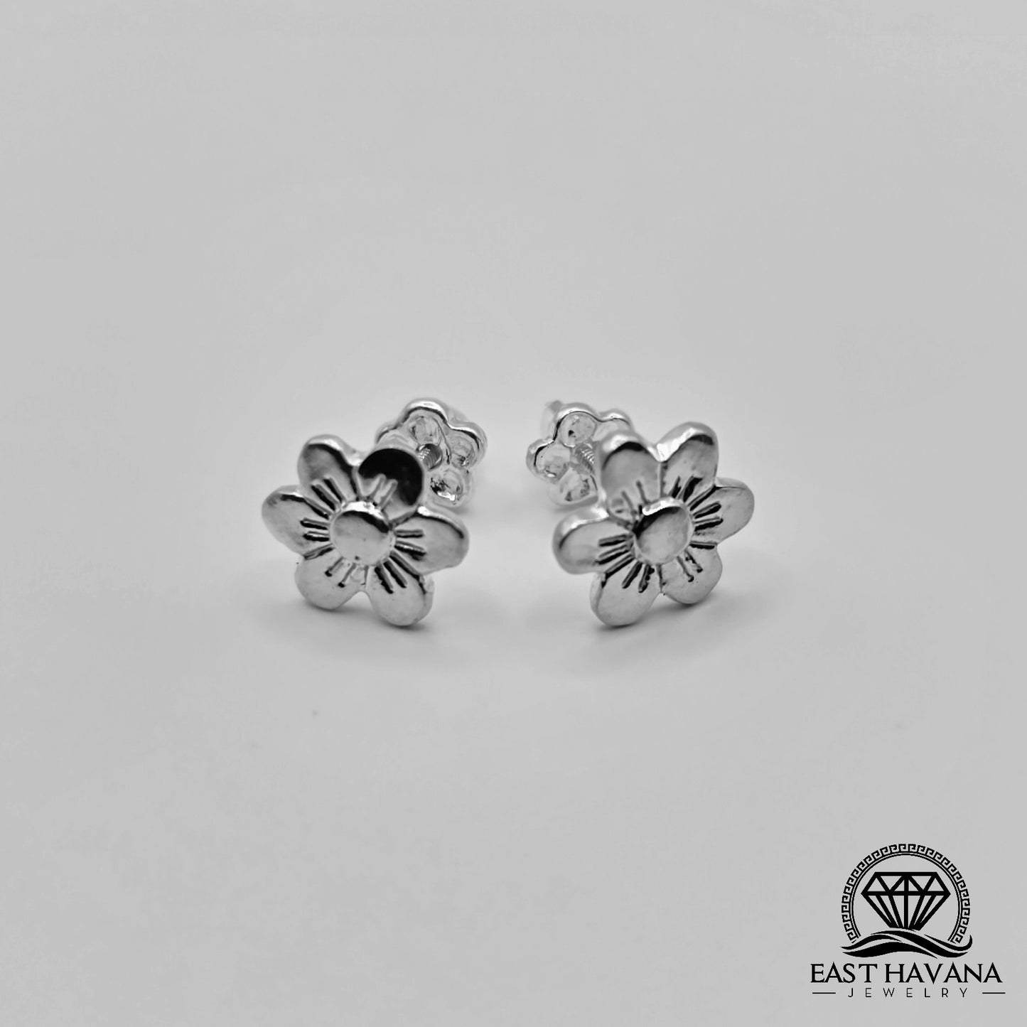 EARRINGS - Flower Pair [left & right] with Flower screw-on backs .950 Silver