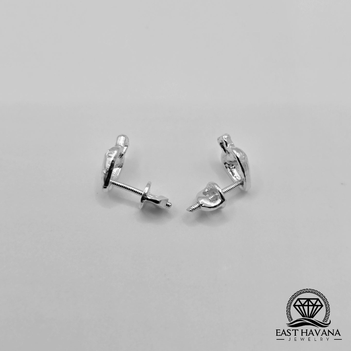 EARRINGS - Mushroom Pair [left & right] with Flower screw-on backs .950 Silver