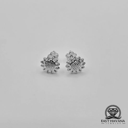 EARRINGS - Sunflower Pair [left & right] with Flower screw-on backs .950 Silver