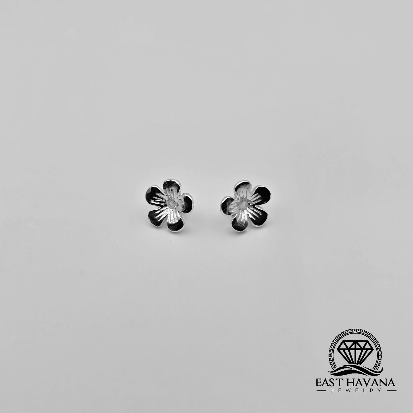 EARRINGS - Hibiscus Flower Pair [left & right] with Flower screw-on backs .950 Silver