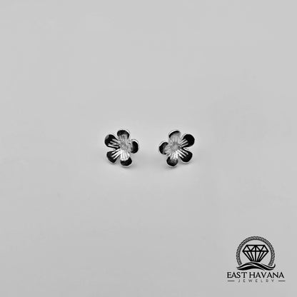 EARRINGS - Hibiscus Flower Pair [left & right] with Flower screw-on backs .950 Silver