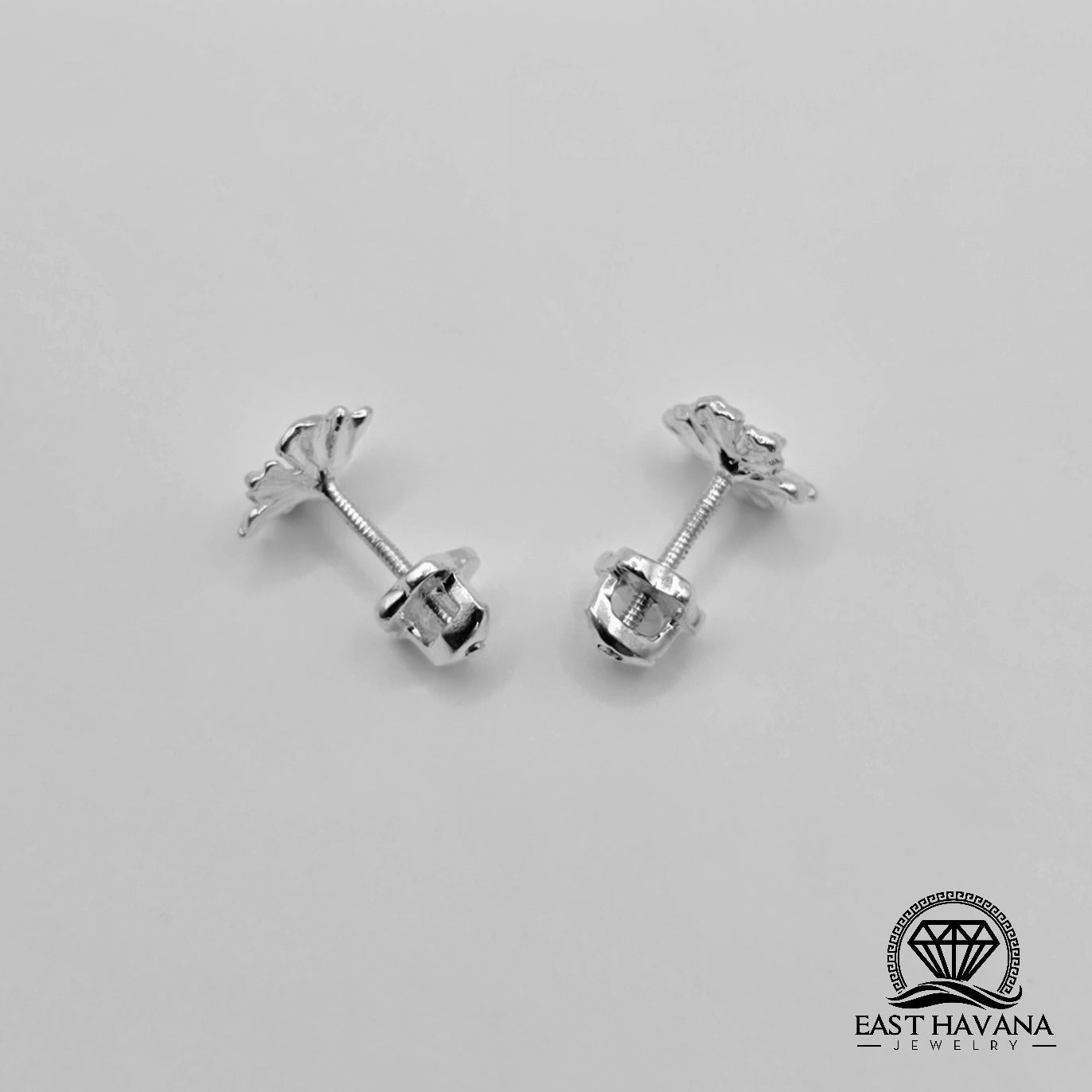 EARRINGS - Hibiscus Flower Pair [left & right] with Flower screw-on backs .950 Silver