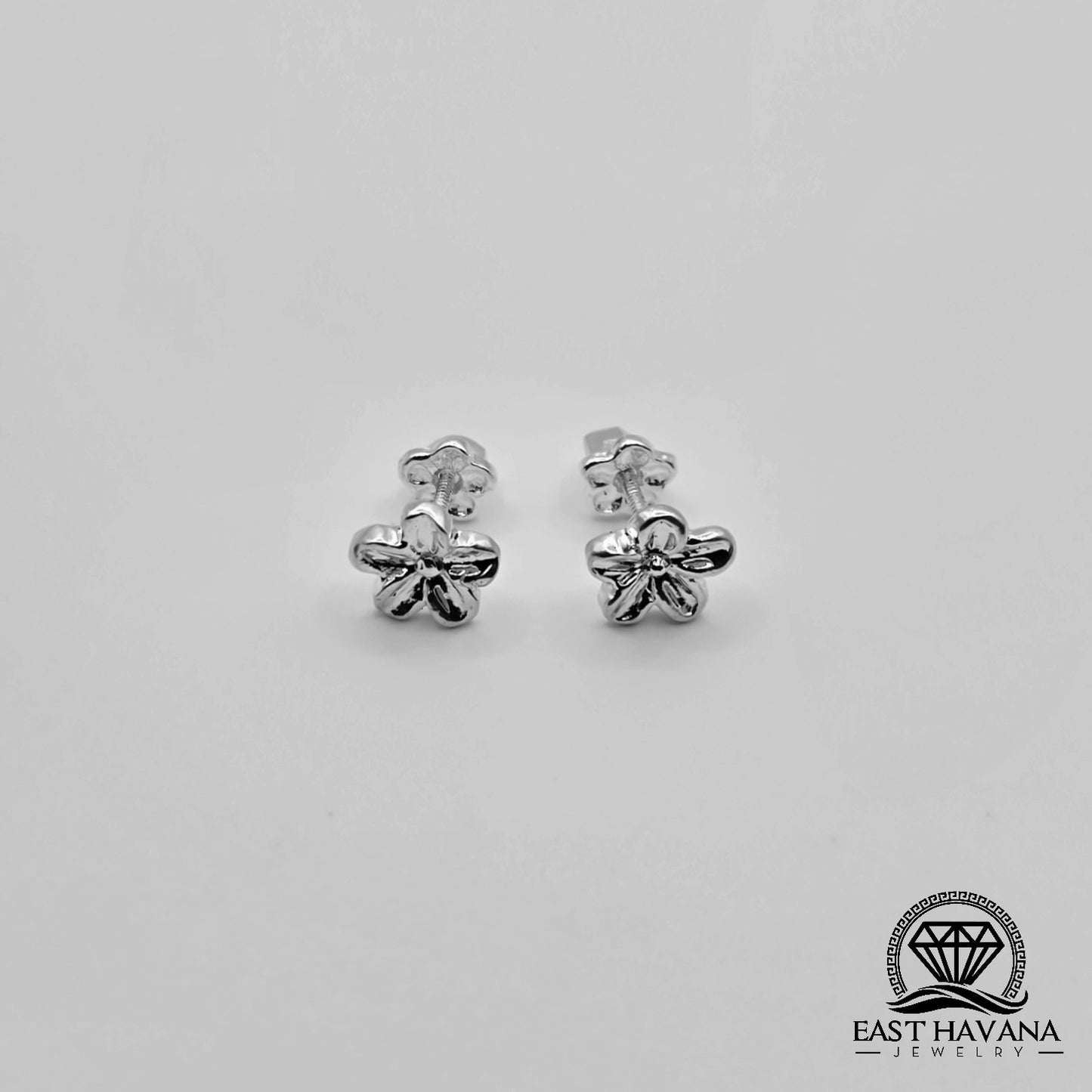 EARRINGS - Flower Pair [left & right] with Flower screw-on backs .950 Silver
