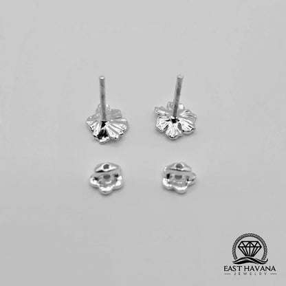 EARRINGS - Hibiscus Flower Pair [left & right] with Flower screw-on backs .950 Silver