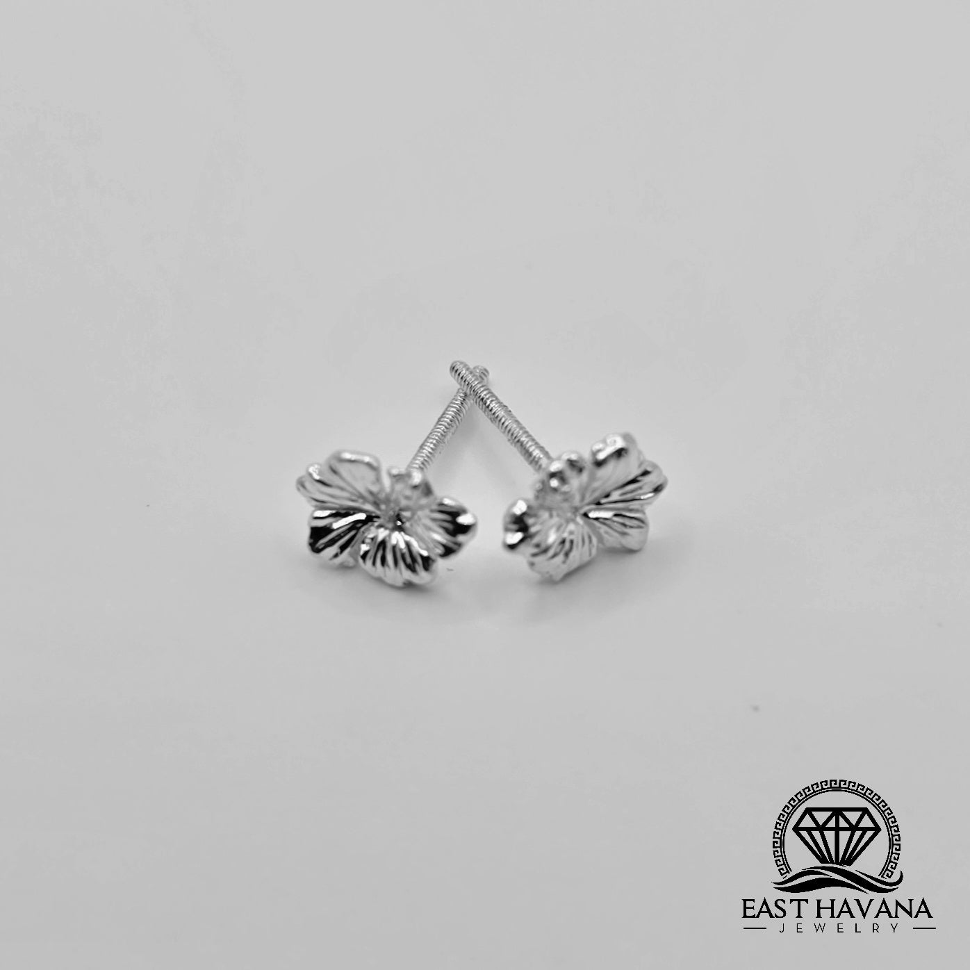 EARRINGS - Hibiscus Flower Pair [left & right] with screw-on backs .950 Silver