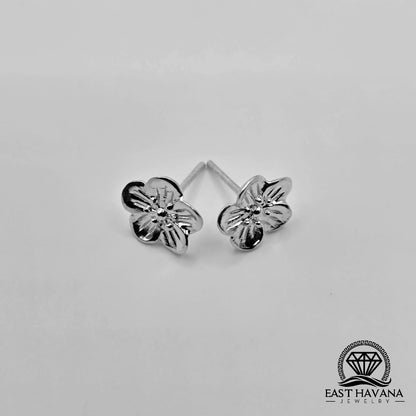 EARRINGS - Flower Pair [left & right] with Flower screw-on backs .950 Silver