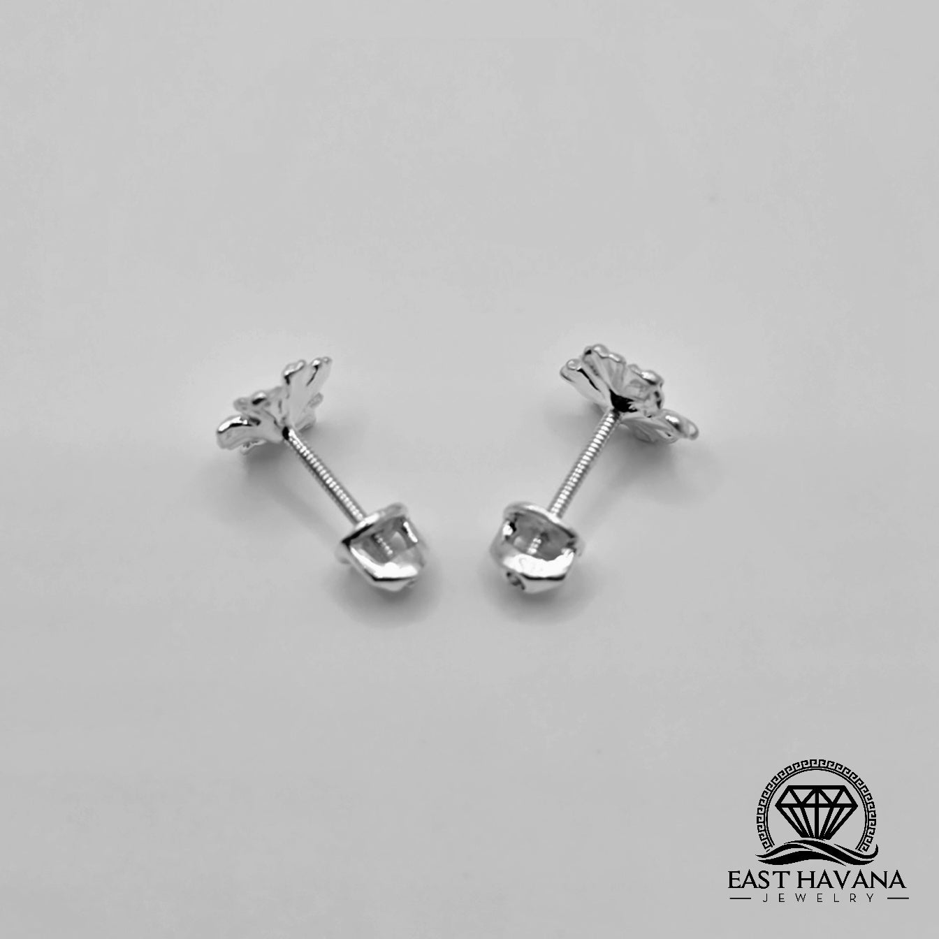 EARRINGS - Hibiscus Flower Pair [left & right] with screw-on backs .950 Silver