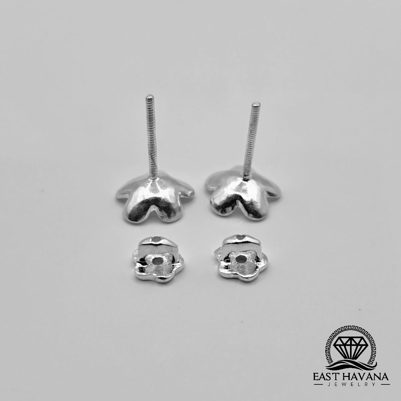 EARRINGS - Flower Pair [left & right] with Flower screw-on backs .950 Silver