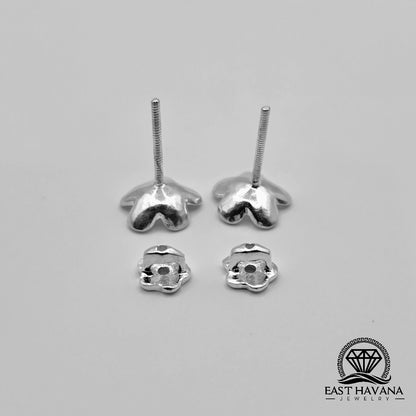 EARRINGS - Flower Pair [left & right] with Flower screw-on backs .950 Silver