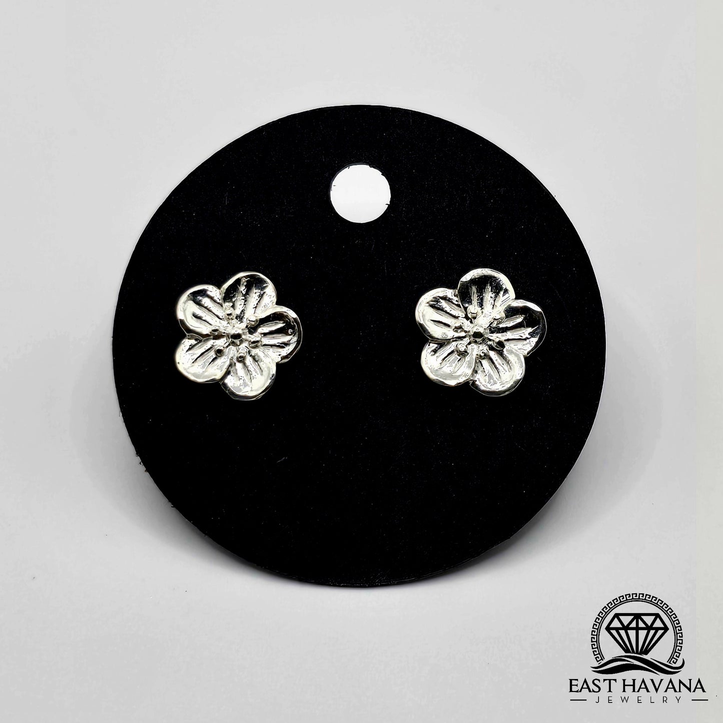EARRINGS - Flower Pair [left & right] with Flower screw-on backs .950 Silver