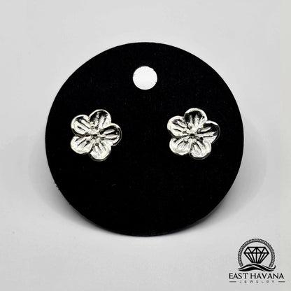 EARRINGS - Flower Pair [left & right] with Flower screw-on backs .950 Silver