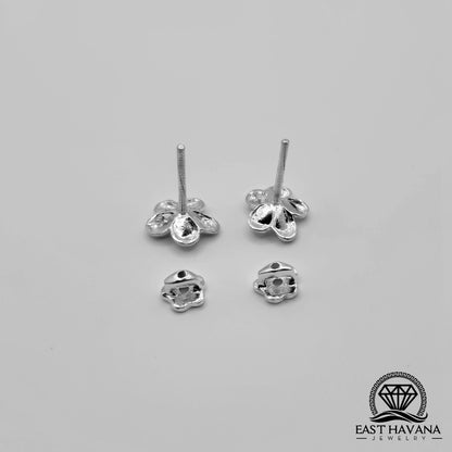 EARRINGS - Flower Pair [left & right] with Flower screw-on backs .950 Silver