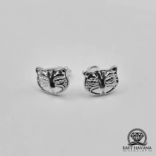 EARRINGS - Cat Face Pair [left & right] with screw-on backs .950 Silver