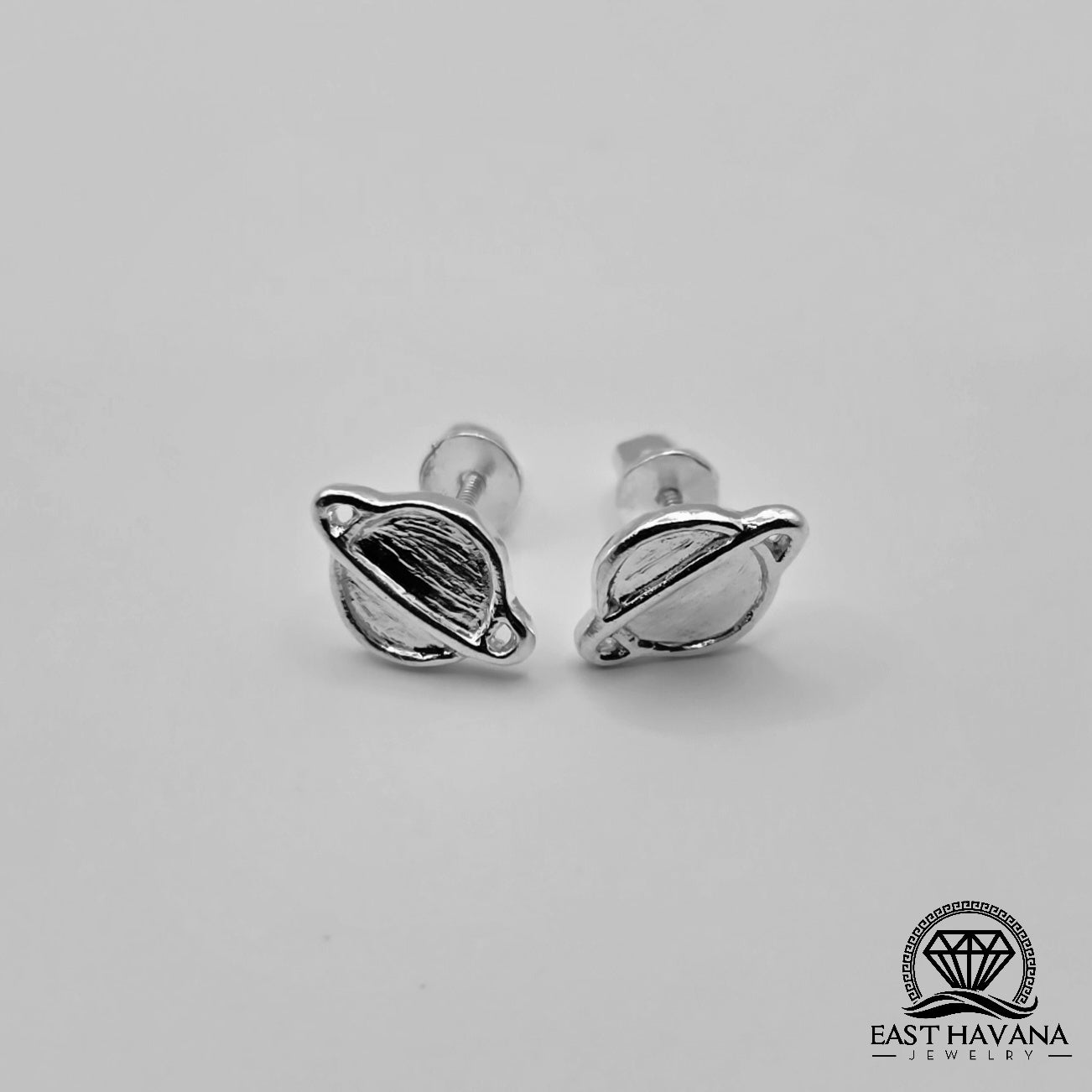 EARRINGS - Planet Saturn Pair [left & right] with screw-on backs .950 Silver