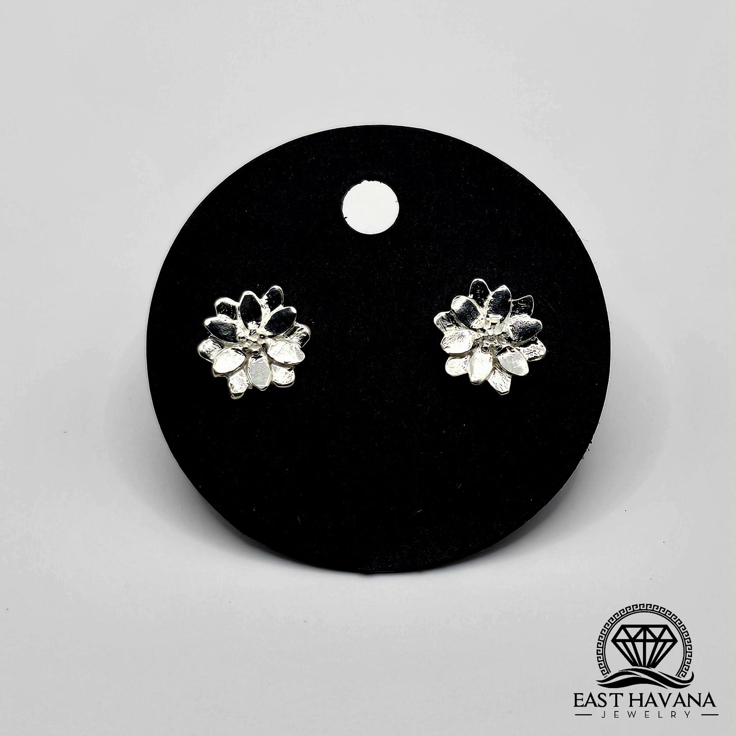 EARRINGS - Flower Pair [left & right] with Flower screw-on backs .950 Silver