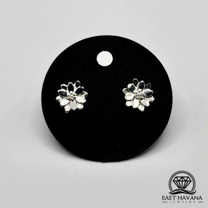EARRINGS - Flower Pair [left & right] with Flower screw-on backs .950 Silver
