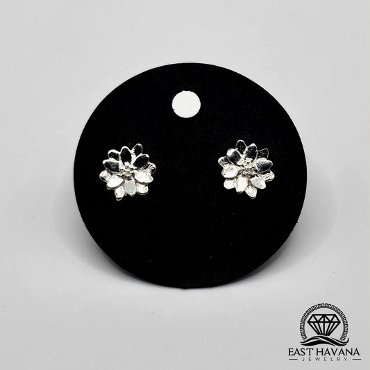 EARRINGS - Flower Pair [left & right] with Flower screw-on backs .950 Silver