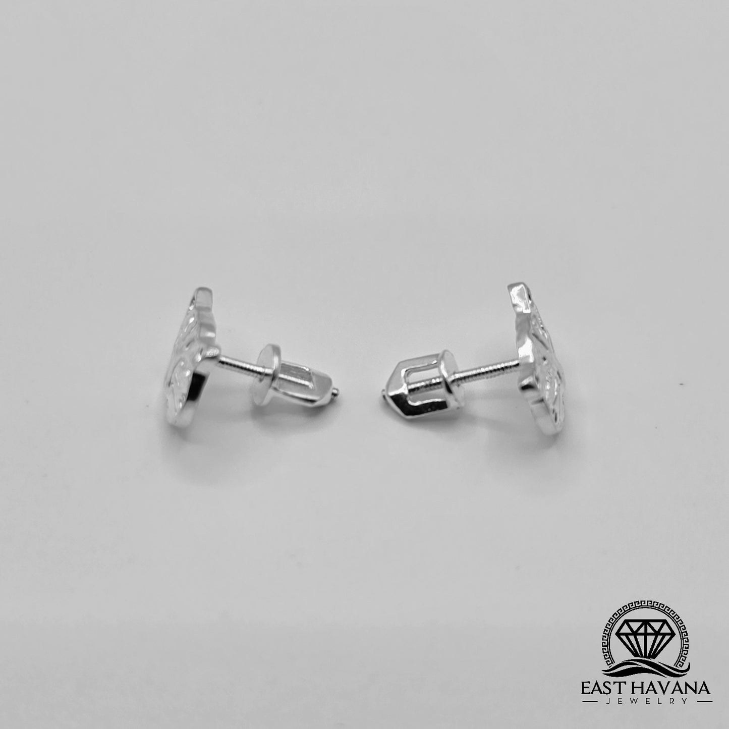 EARRINGS - Cat Face Pair [left & right] with screw-on backs .950 Silver