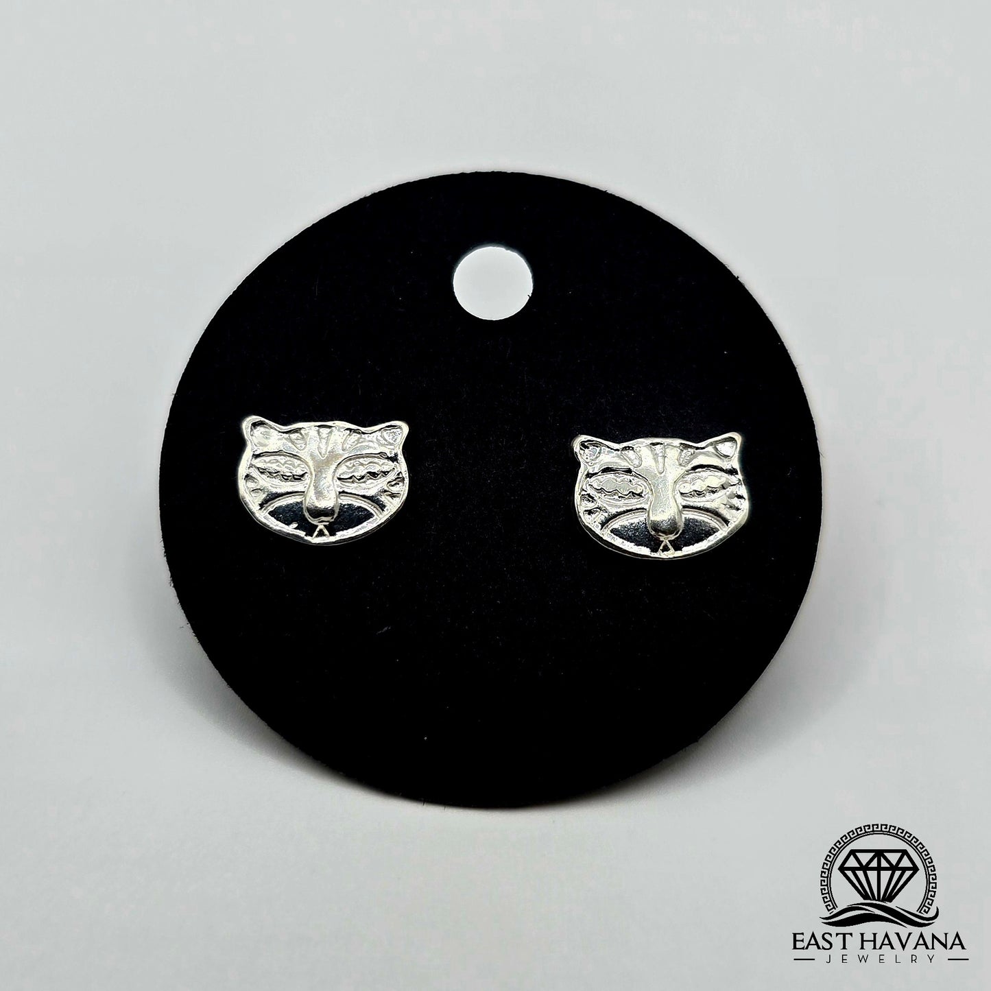 EARRINGS - Cat Face Pair [left & right] with screw-on backs .950 Silver