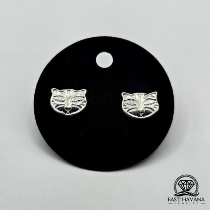 EARRINGS - Cat Face Pair [left & right] with screw-on backs .950 Silver