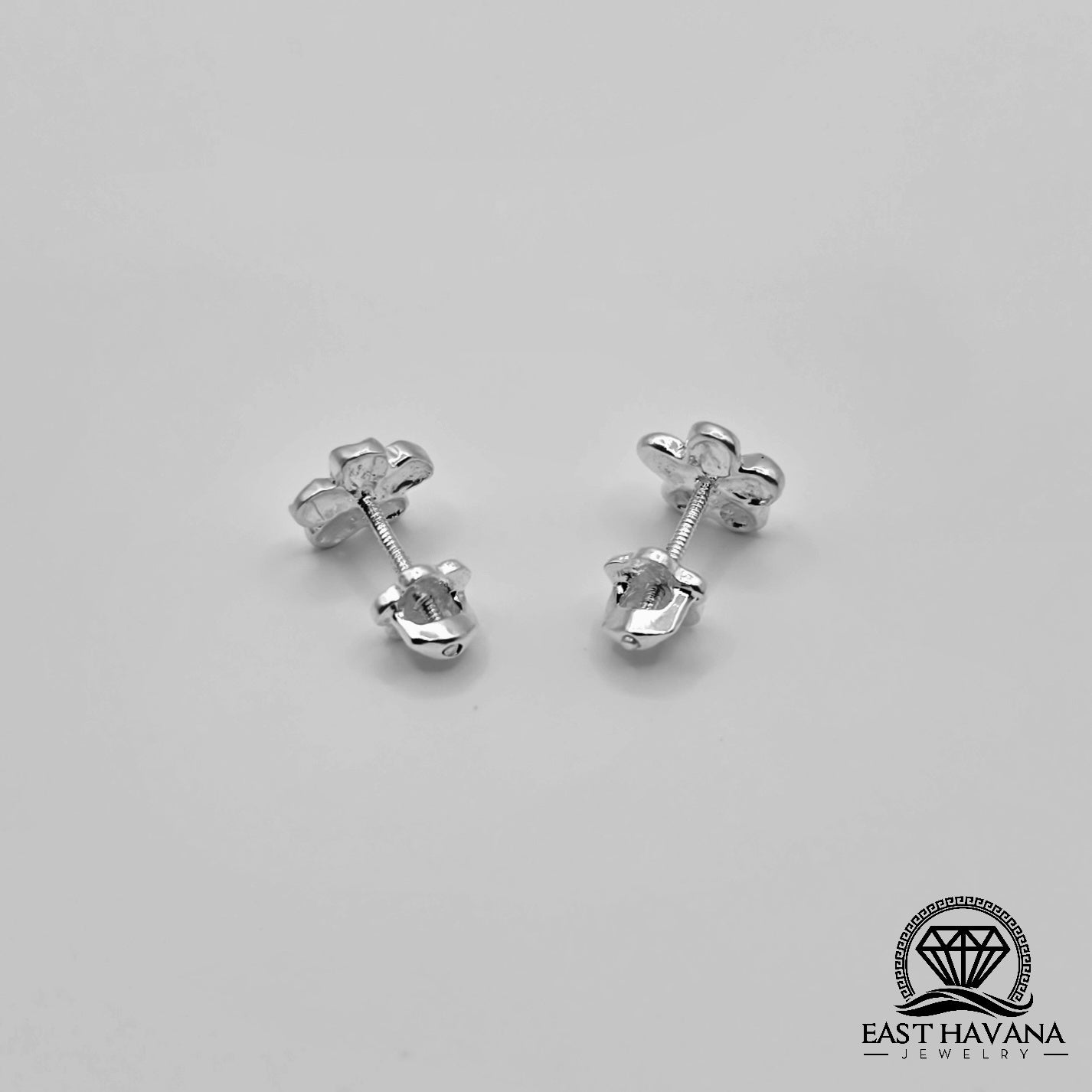 EARRINGS - Flower Pair [left & right] with Flower screw-on backs .950 Silver