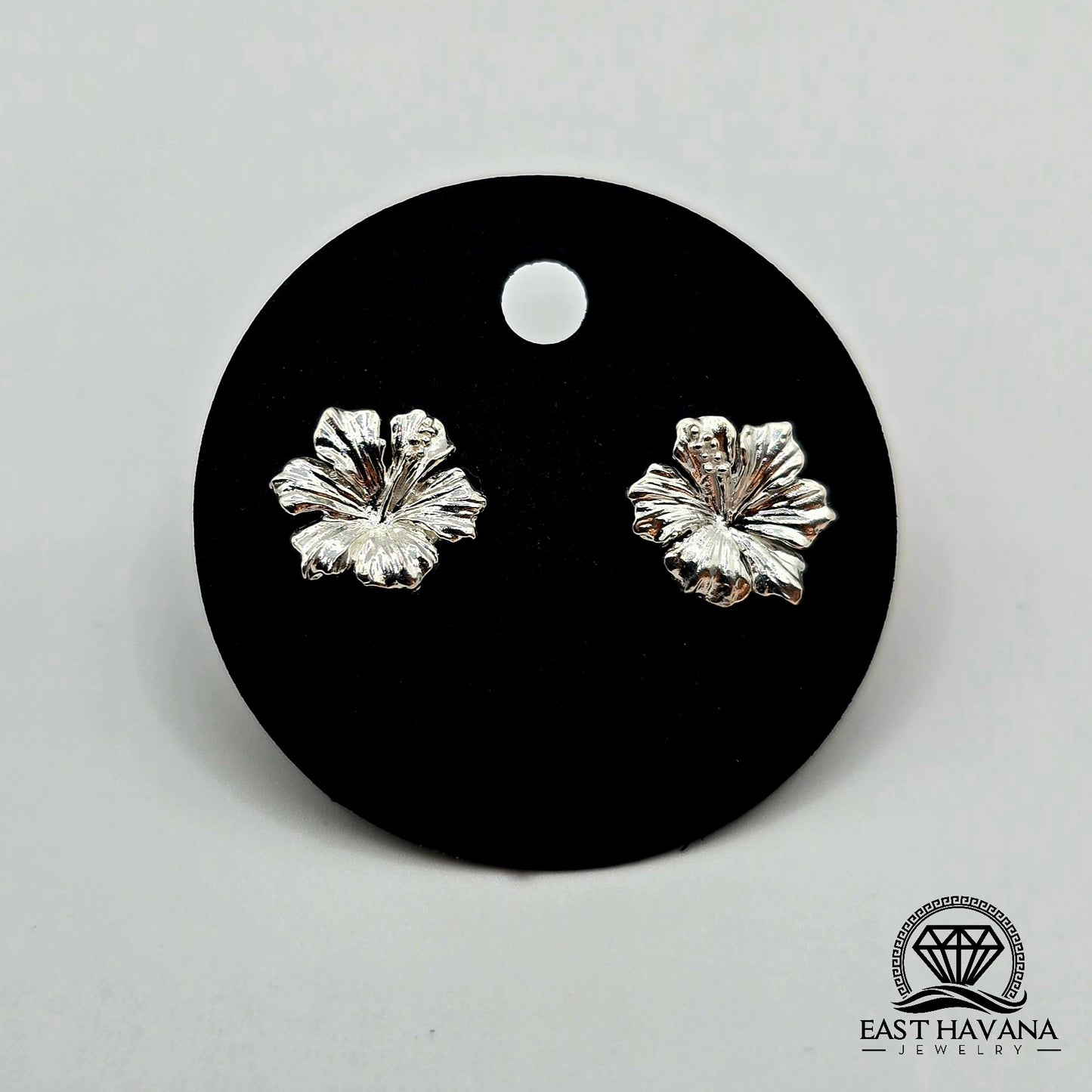 EARRINGS - Hibiscus Flower Pair [left & right] with Flower screw-on backs .950 Silver