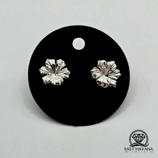 EARRINGS - Hibiscus Flower Pair [left & right] with Flower screw-on backs .950 Silver