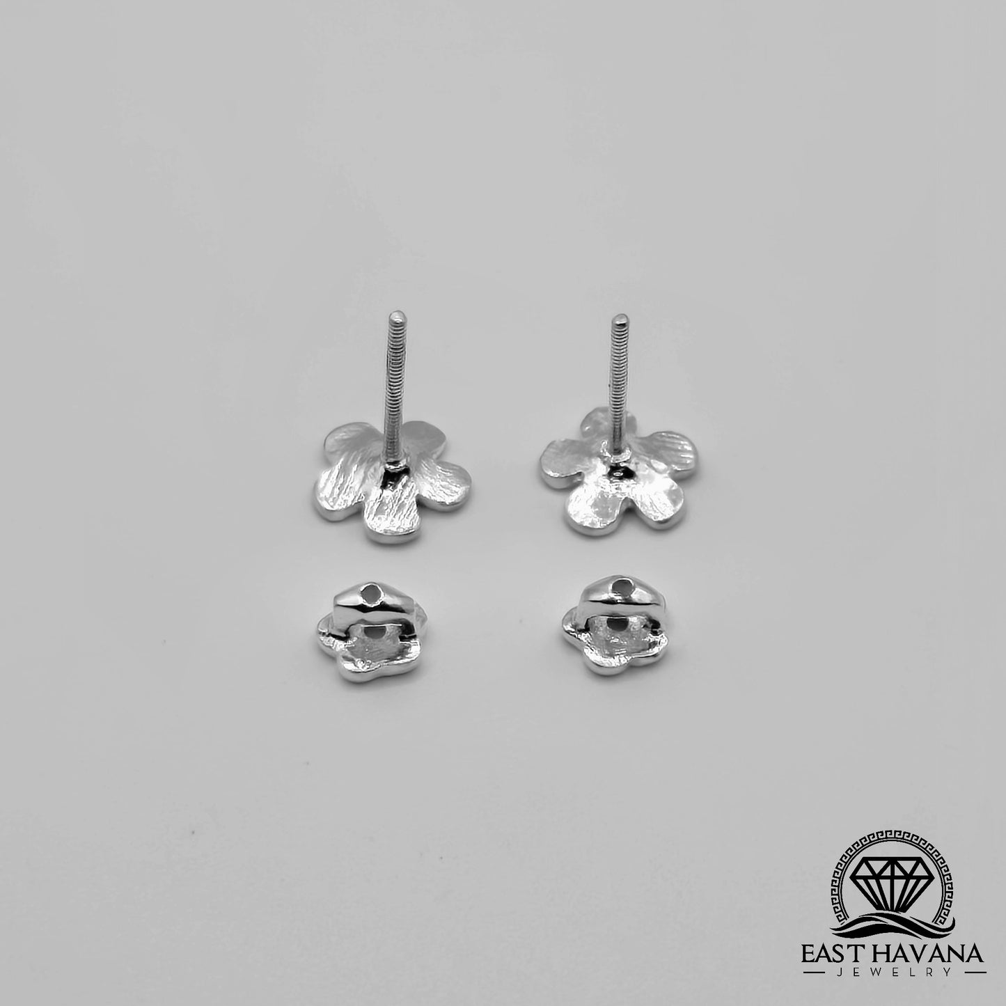 EARRINGS - Flower Pair [left & right] with Flower screw-on backs .950 Silver