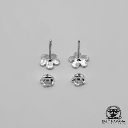 EARRINGS - Flower Pair [left & right] with Flower screw-on backs .950 Silver