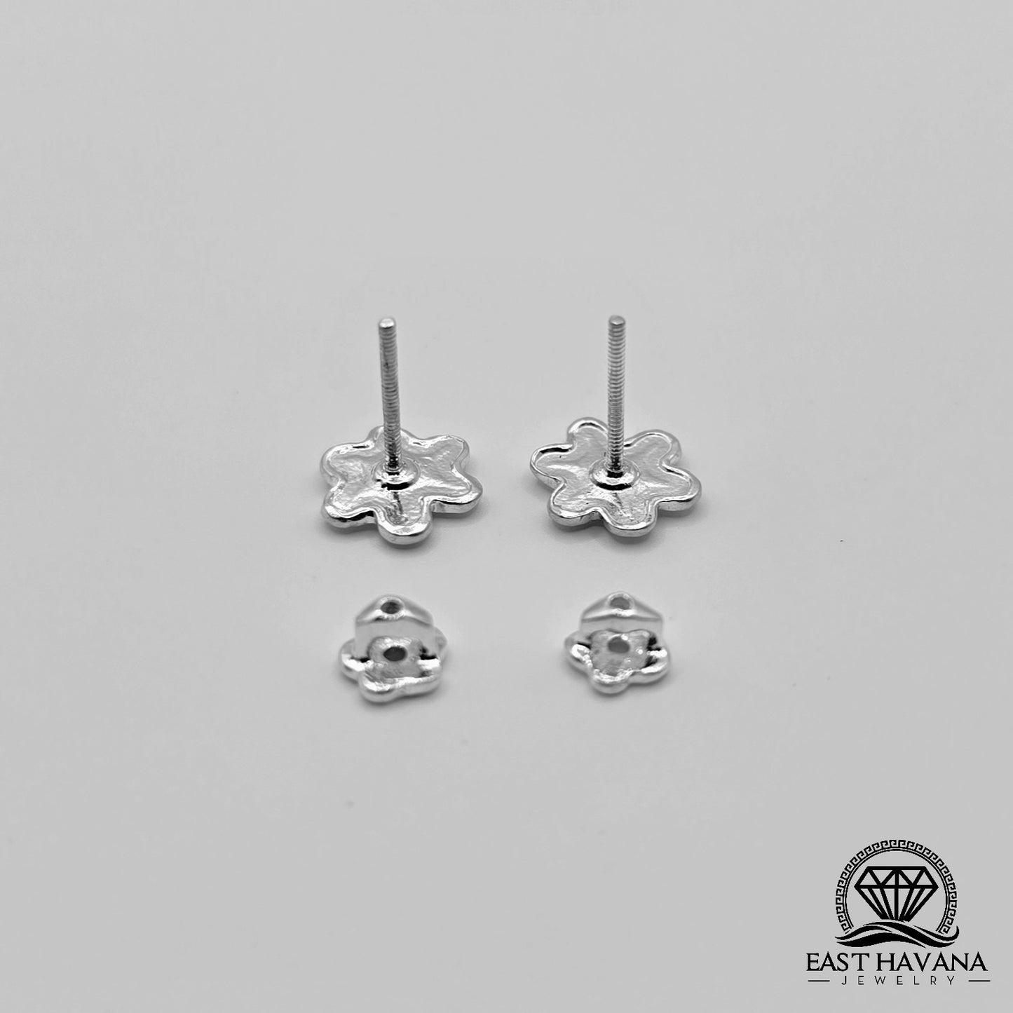 EARRINGS - Flower Pair [left & right] with Flower screw-on backs .950 Silver