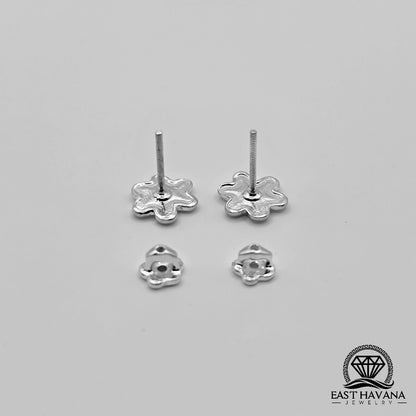 EARRINGS - Flower Pair [left & right] with Flower screw-on backs .950 Silver