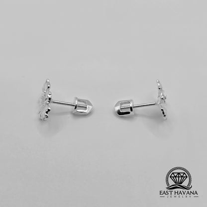 EARRINGS - Hibiscus Flower Pair [left & right] with screw-on backs .950 Silver