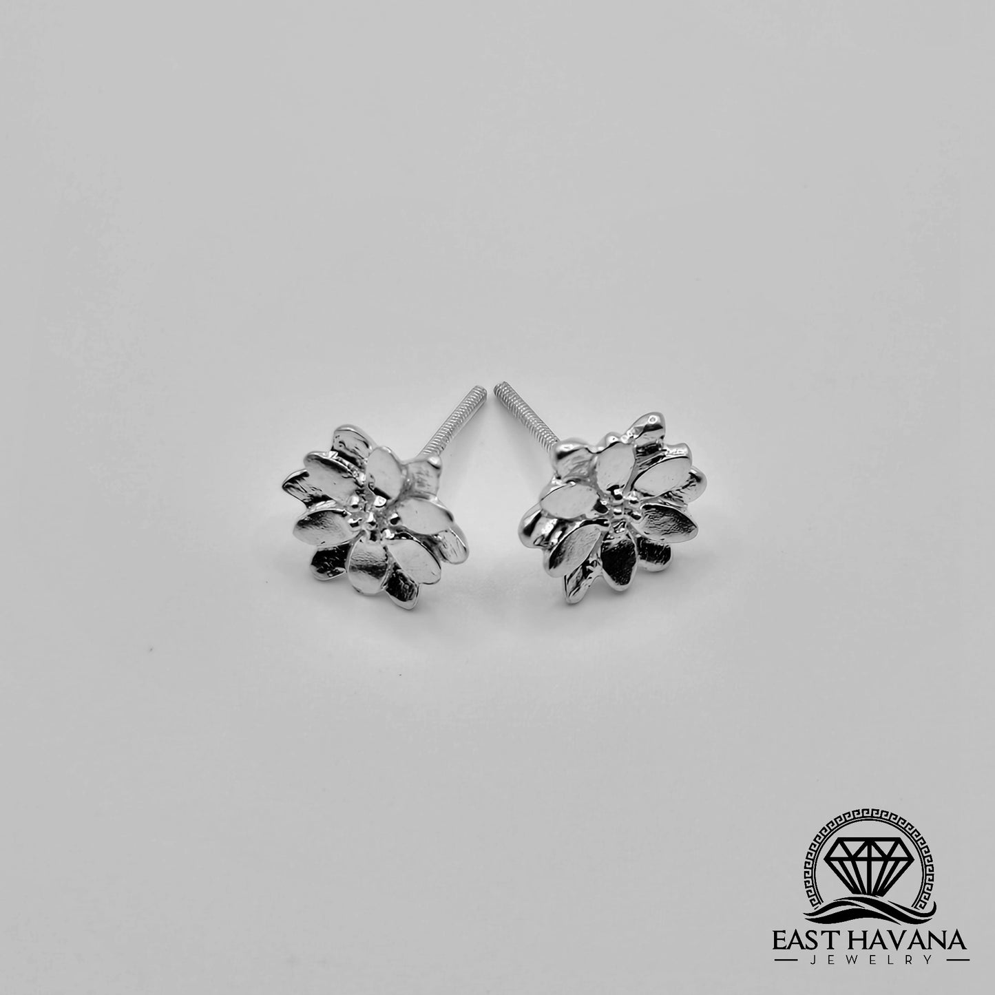 EARRINGS - Flower Pair [left & right] with Flower screw-on backs .950 Silver