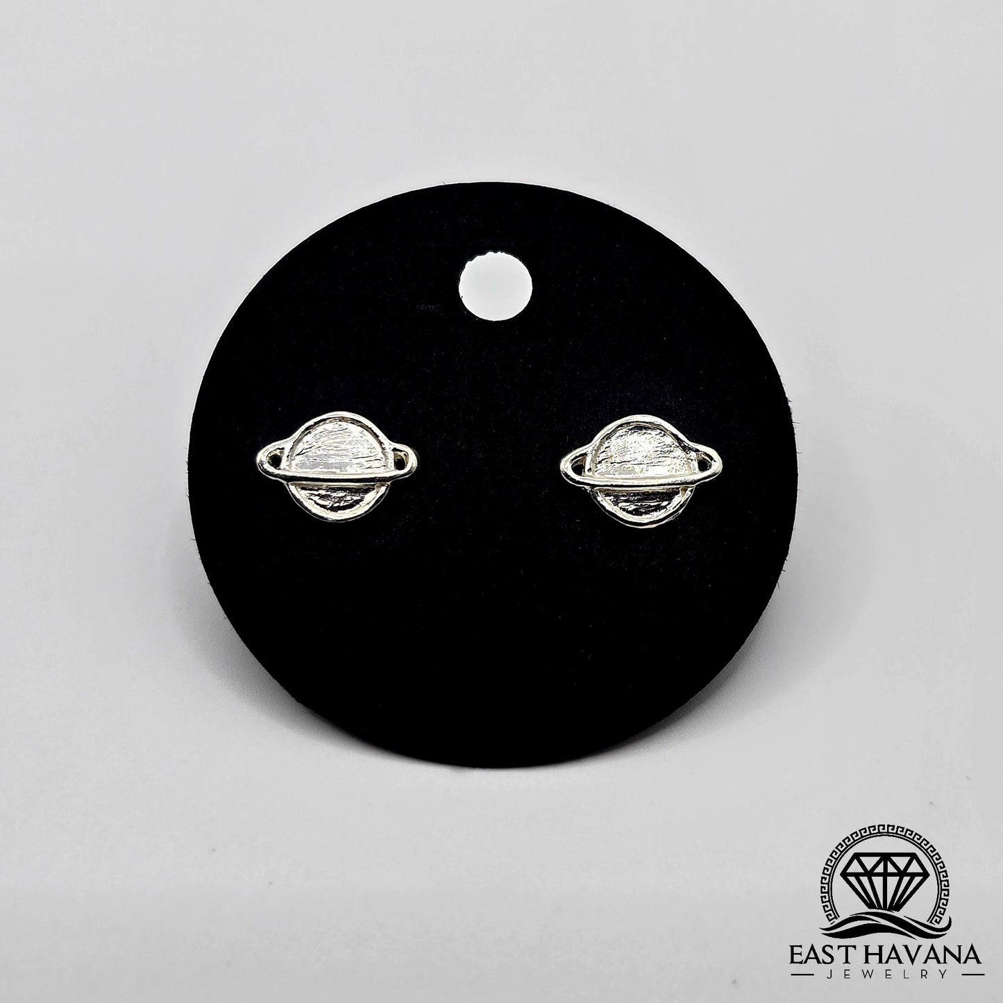 EARRINGS - Planet Saturn Pair [left & right] with screw-on backs .950 Silver