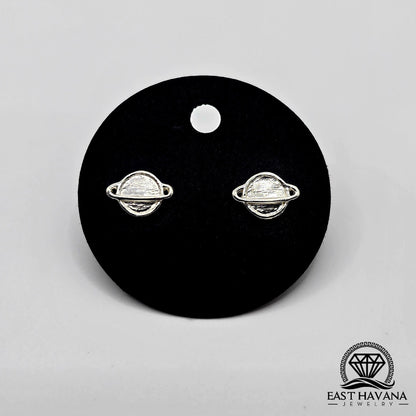 EARRINGS - Planet Saturn Pair [left & right] with screw-on backs .950 Silver