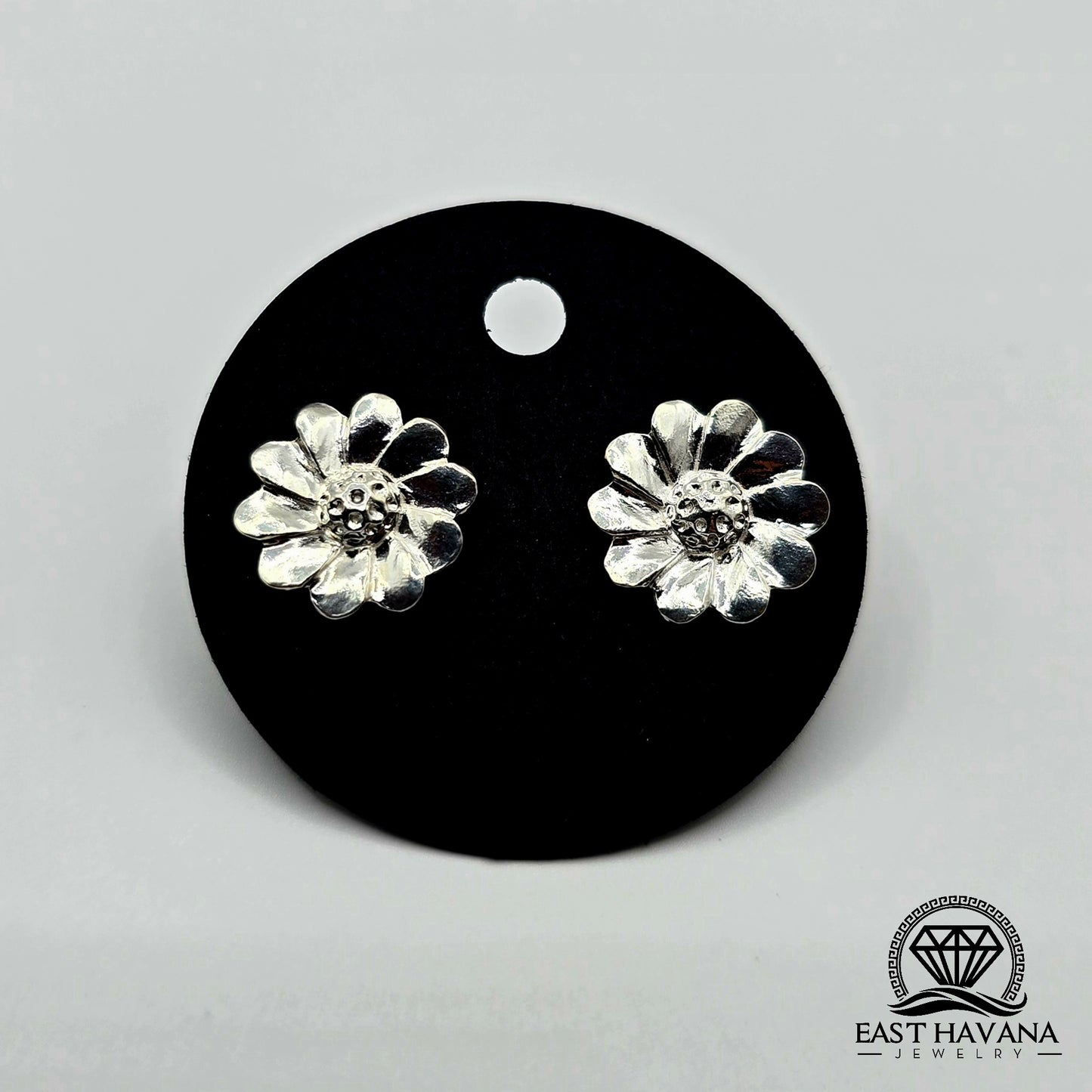 EARRINGS - Flower Pair [left & right] with Flower screw-on backs .950 Silver