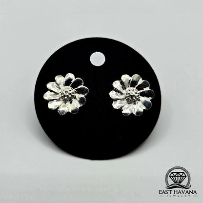 EARRINGS - Flower Pair [left & right] with Flower screw-on backs .950 Silver