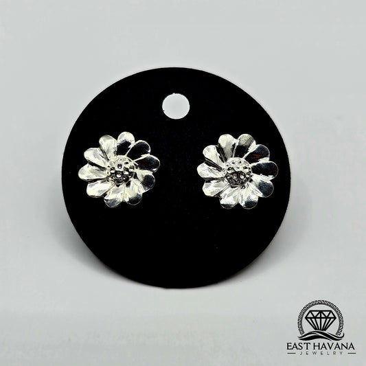 EARRINGS - Flower Pair [left & right] with Flower screw-on backs .950 Silver