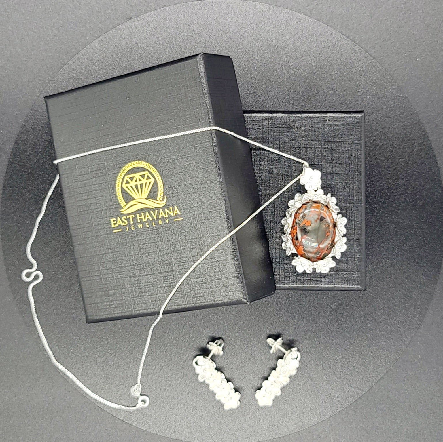 Flowers .950 Silver Pendant & Earrings Set